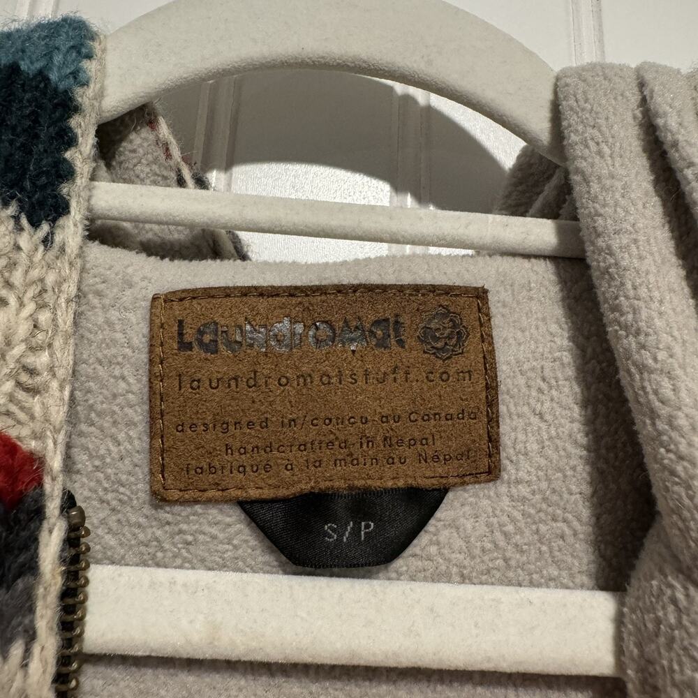 Laundromat Aztec Wool Hooded Jacket Fleece Lined Size Small Made In Nepal - Picture 4 of 7
